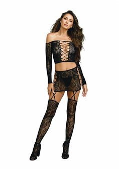 Top, Garterrokje &amp; Stockings - One Size  OS