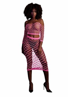 Long Sleeve Crop Top and Long Skirt - Pink - XS/XL XS-XL
