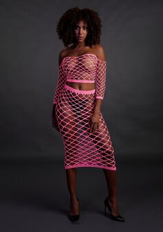 Long Sleeve Crop Top and Long Skirt - Pink - XS/XL XS-XL