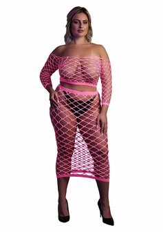 Long Sleeve Crop Top and Long Skirt - Pink - XL/XXXXL XL-XXXXL