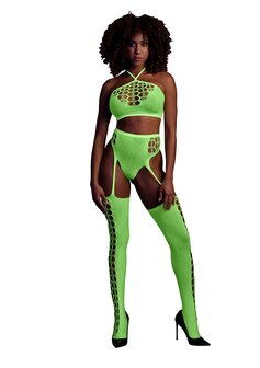 Two Piece with Crop Top and Stockings - Green - XS/XL XS-XL