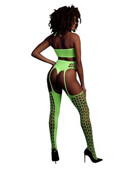 Two Piece with Crop Top and Stockings - Green - XS/XL XS-XL