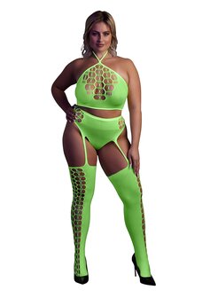 Two Piece with Crop Top and Stockings - Green - XL/XXXXL XL-XXXXL