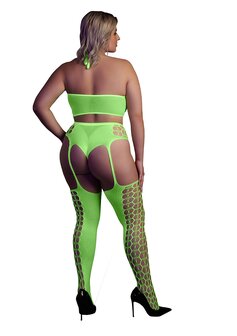 Two Piece with Crop Top and Stockings - Green - XL/XXXXL XL-XXXXL