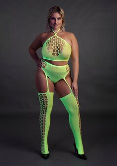 Two Piece with Crop Top and Stockings - Green - XL/XXXXL XL-XXXXL