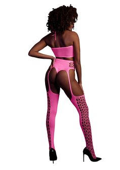 Two Piece with Crop Top and Stockings - Pink - XS/XL XS-XL