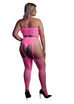 Two Piece with Crop Top and Stockings - Pink - XL/XXXXL XL-XXXXL