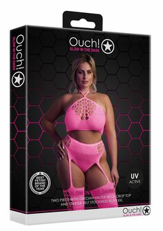 Two Piece with Crop Top and Stockings - Pink - XL/XXXXL XL-XXXXL