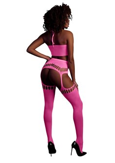 Two Piece with Crop Top and Stockings - Pink - XS/XL XS-XL