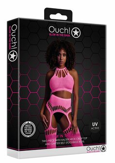 Two Piece with Crop Top and Stockings - Pink - XS/XL XS-XL