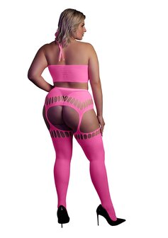 Two Piece with Crop Top and Stockings - Pink - XL/XXXXL XL-XXXXL