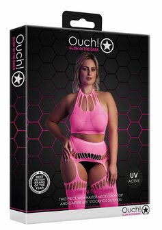 Two Piece with Crop Top and Stockings - Pink - XL/XXXXL XL-XXXXL