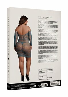 Long-Sleeved Net Mini Dress - Queen Size - Ocean Deep XL - XXXXL