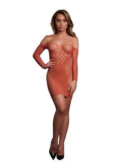 Long-Sleeved Net Mini Dress - One Size - Sunset Glow XS - XL