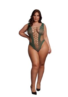 V-Neck Teddy Opaque Panels - Queen Size - Midnight Green XL - XXXXL