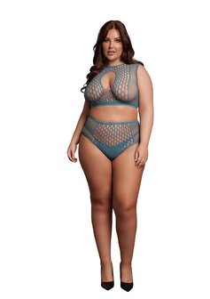 Duo Net Key-Hole Bra Set - Queen Size - Ocean Deep XL - XXXXL