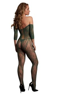 Lace Long-Sleeved Bodystocking - One Size - Midnight Green XS - XL