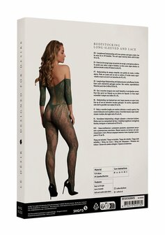 Lace Long-Sleeved Bodystocking - One Size - Midnight Green XS - XL