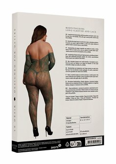 Lace Long-Sleeved Bodystocking - Queen Size - Midnight Green XL - XXXXL