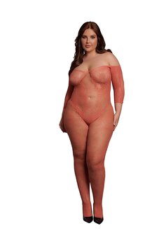 Lace Long-Sleeved Bodystocking - Queen Size - Sunset Glow XL - XXXXL