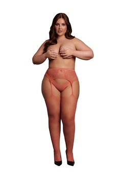 Fishnet/Lace Garterbelt Stockings - Queen Size - Sunset Glow XL - XXXXL