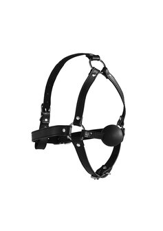 Head Harness with Solid Ball Gag - Black