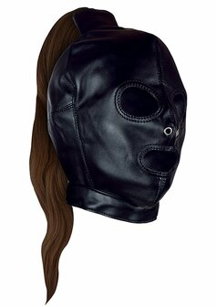 Mask with Brown Ponytail - Black