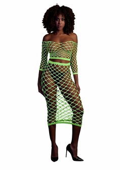 Long Sleeve Crop Top and Long Skirt - Green - XS/XL XS-XL