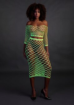 Long Sleeve Crop Top and Long Skirt - Green - XS/XL XS-XL