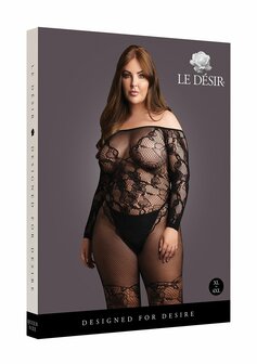 Bodystocking with Off-Shoulder Long Sleeves - OSX - Black OSX