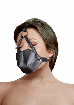 Head Harness with Mouth Cover and Breath Ball Gag - Black