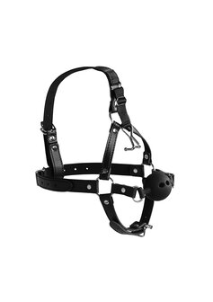 Head Harness with Breathable Ball Gag and Nose Hooks - Black