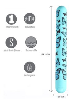 Monarch X-long Bullet - Butterfly Print Teal Blue