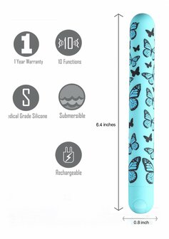 Monarch X-long Bullet - Butterfly Print Teal Blue