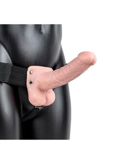 Vibrerende Holle Strap-On met Ballen - 18 cm