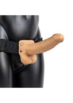 Vibrerende Holle Strap-On met Ballen - 18 cm