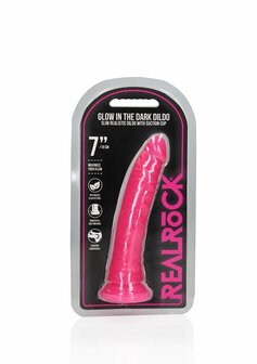 Slim Dildo Suction Cup - GitD - 7&#039;&#039; / 18 cm - Neon Pink