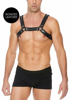 Leren Bulldog Harnas met Gespen - S/M S/M