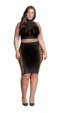 Kala XXXVII - Tweedelige Set met Col, Crop Top en Rok - Plus Size Queen Size