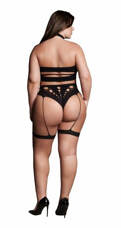 Ananke XII - Driedelige Set met Choker, Bandeautop en Slip met Kousenbanden - Plus Size Queen Size