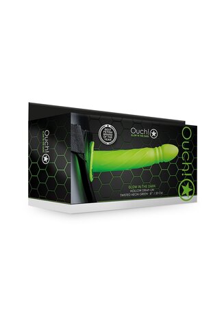 Glow in the Dark Gedraaide Holle Strap-On - 20 cm