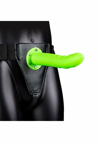 Glow in the Dark Getextureerde Gebogen Holle Strap-On - 20 cm