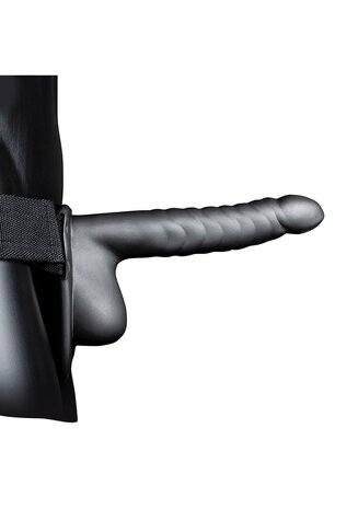 Geribbelde Holle Strap-On met Ballen - 21 cm