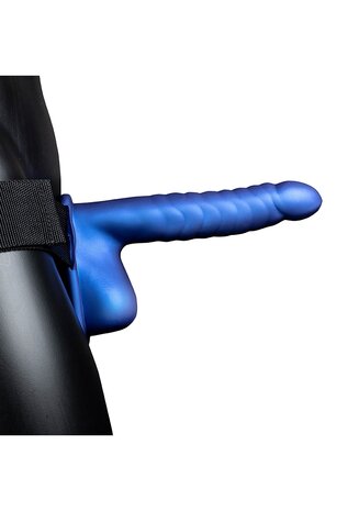 Geribbelde Holle Strap-On met Ballen - 21 cm