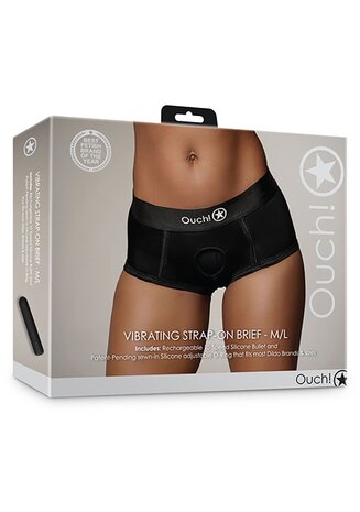 Vibrating Strap-on Brief - Black - M/L M/L
