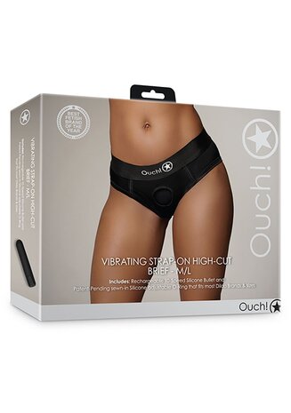 Vibrating Strap-on High-cut Brief - Black - M/L M/L