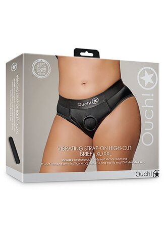 Vibrating Strap-on High-cut Brief - Black - XL/XXL XL/XXL