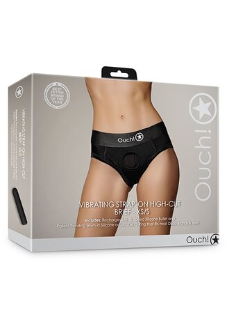 Vibrating Strap-on High-cut Brief - Black - XS/S XS/S