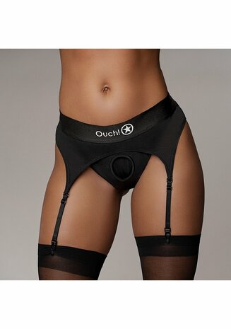 Vibrating Strap-on Thong, Adjustable Garters - Black - M/L M/L