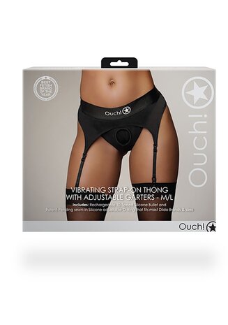 Vibrating Strap-on Thong, Adjustable Garters - Black - M/L M/L